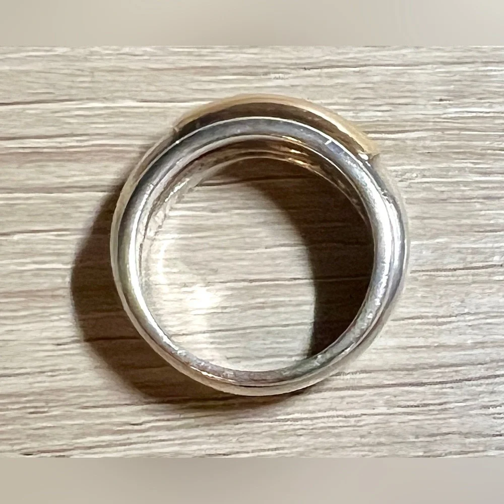 Vintage Designer Ilias Lalaounis Sterling Silver & 14K Gold Band Ring, Size 6.5